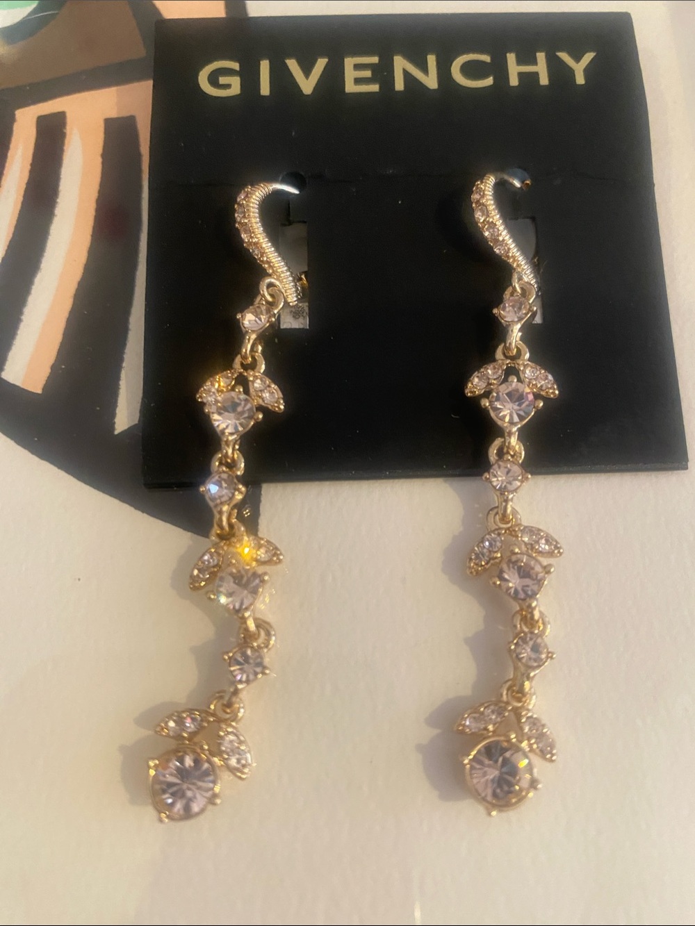 Givenchy Gold Drop Earrings with Clear Crystals